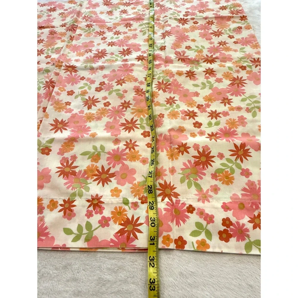 Vintage Sears Perma-Prest Floral Full Fitted Sheet and 2 Pillowcases Pink Orange